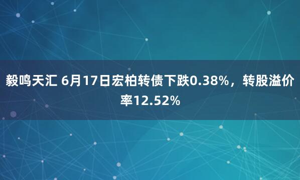 毅鸣天汇 6月17日宏柏转债下跌0.38%,转股溢价率12.52%